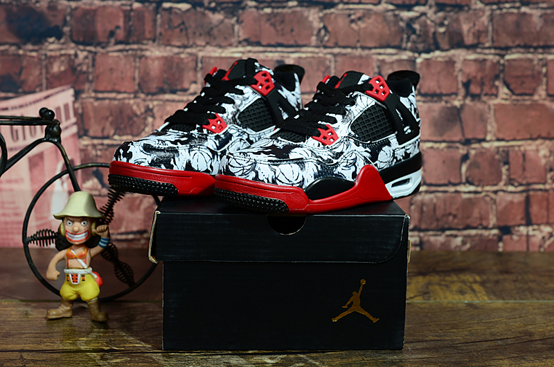 Kids Air Jordan 4 Graffit Grey Black Red Shoes - Click Image to Close